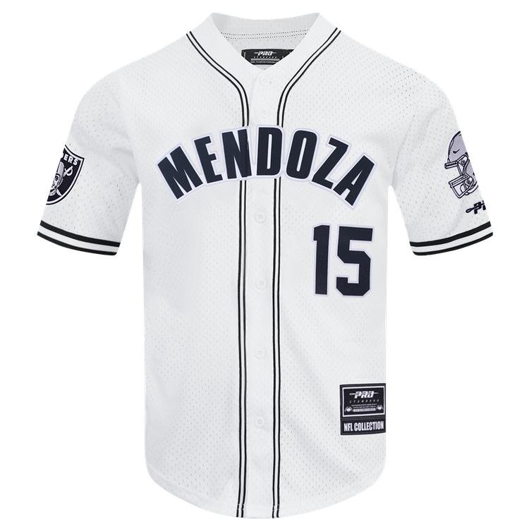 Pro Standard Las Vegas Raiders Fernando Mendoza #15 Classic Mesh jersey, White/Black/White, front view with Mendoza name and number 15