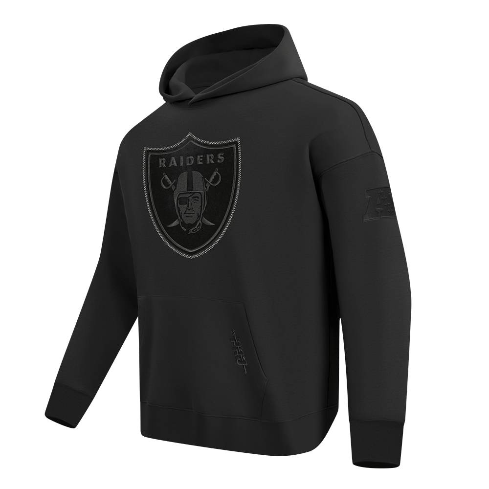 Pro Standard Men's Las Vegas Raiders Blackout Drop Shoulder Fleece Pullover Hoodie - Black, front view