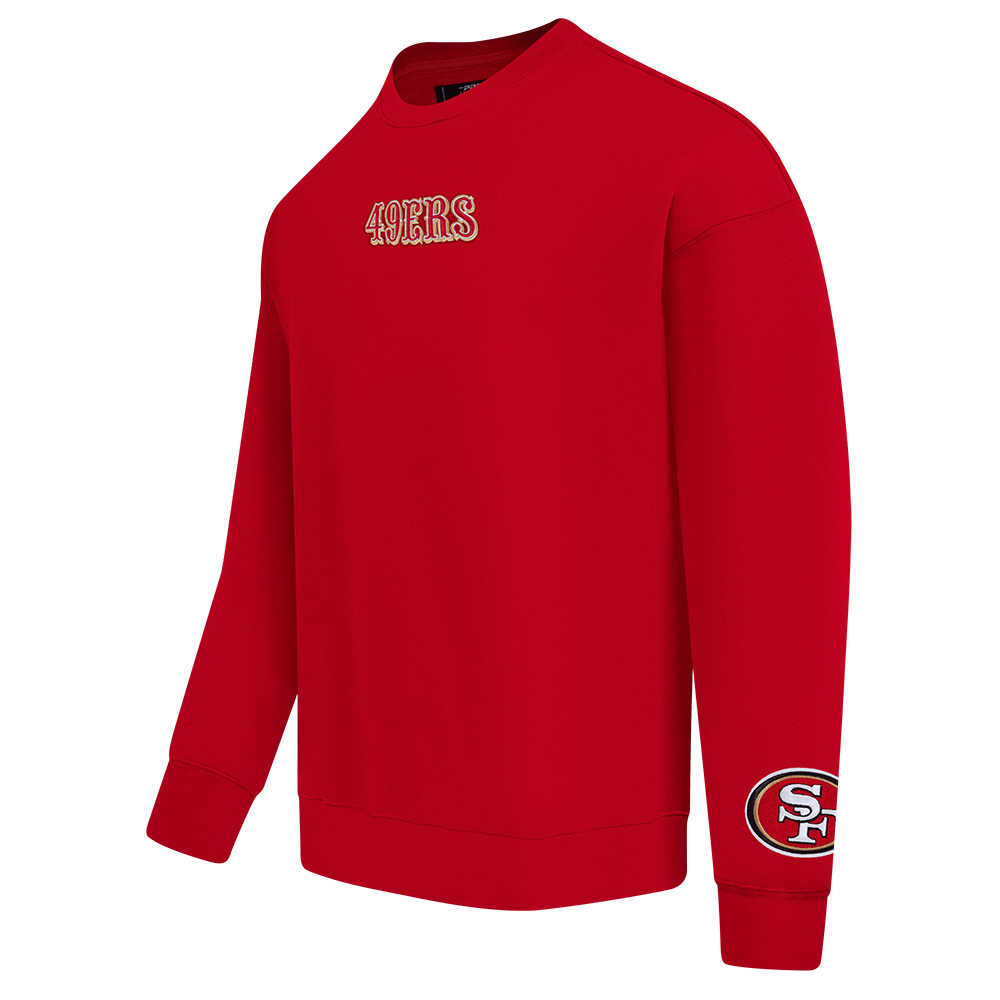 Pro Standard Men's San Francisco 49ers Wingspan Drop Shoulder Fleece Crewneck - Red, front view