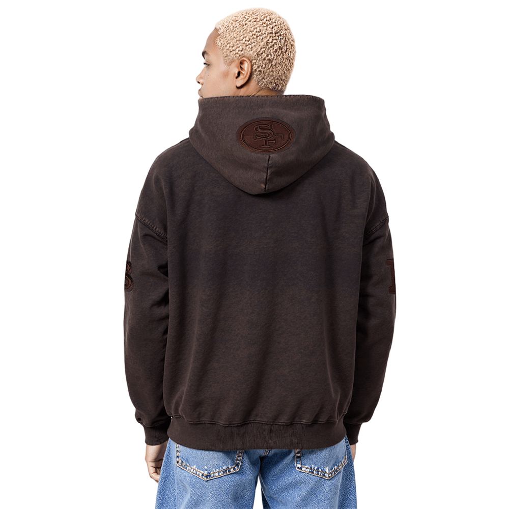 Pro Standard Men's San Francisco 49ers Washed Classic French Terry Pullover Hoodie - Washed Brown, model back view
