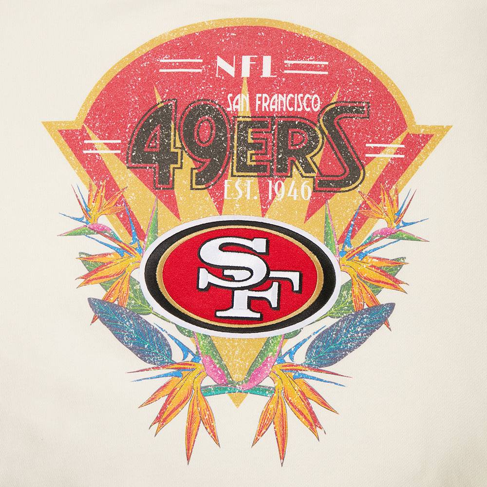 Pro Standard women's 49ers Paradise cropped hoodie in Eggshell, back team graphic detail