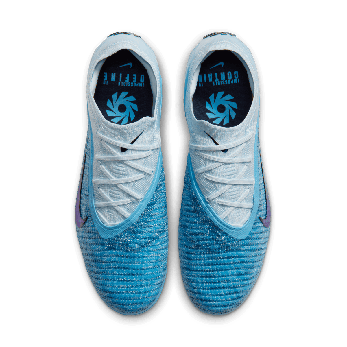 Nike Phantom 6 Low Elite Erling Haaland HQ2332-401 Baltic Blue cleats, top view of pair