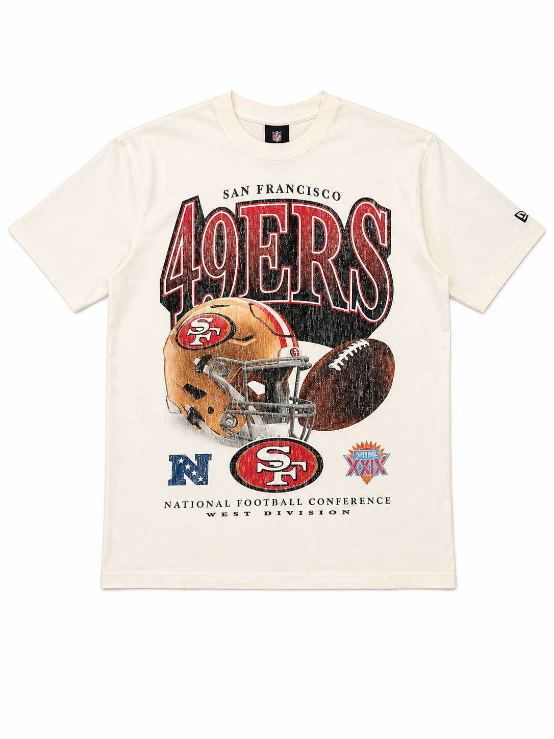 New Era Men's San Francisco 49ers Faded Graphic T Shirt- Ivory