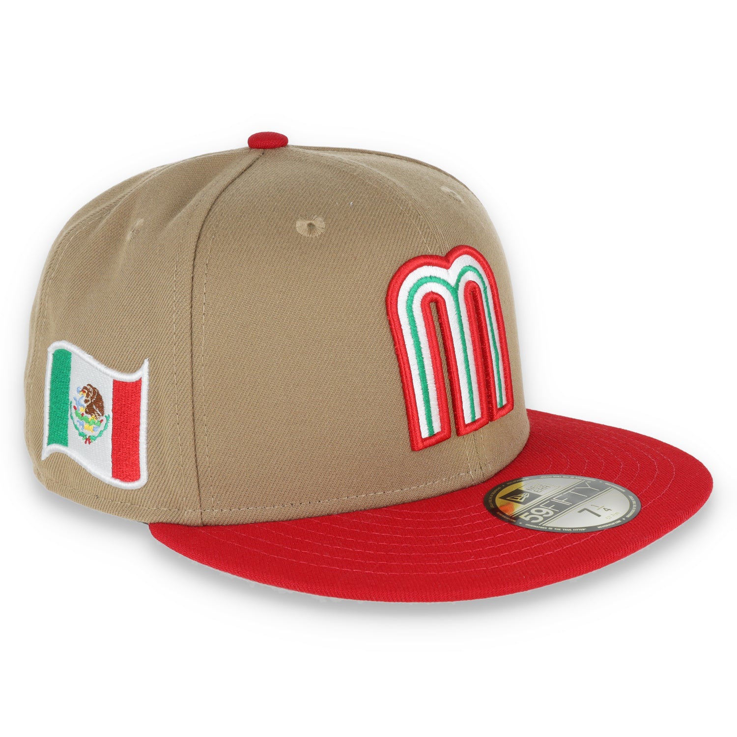 NEW ERA OFFICIAL MEXICO WORDMARK 59FIFTY FITTED HAT-KHAKI/SCARLET