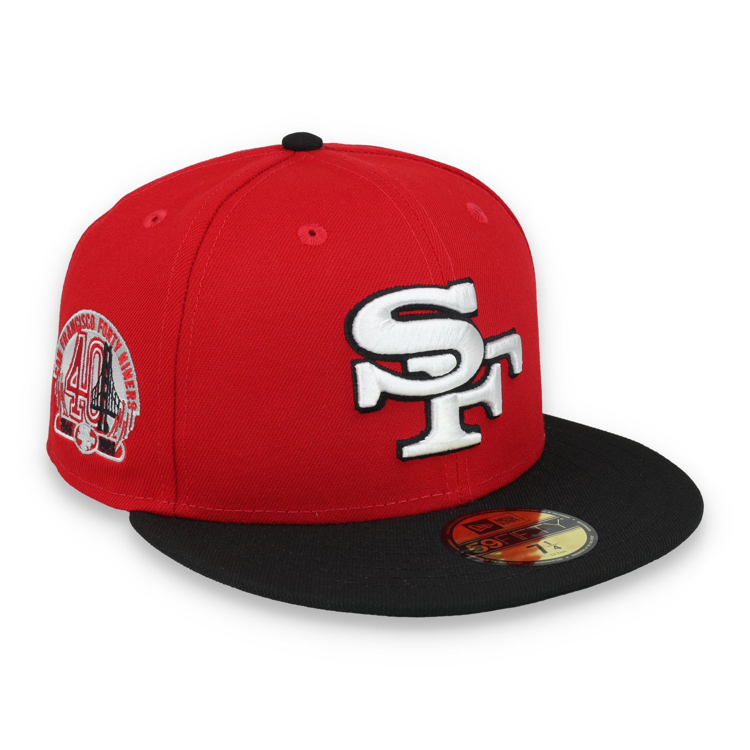 Exclusive San Francisco 49ers  Official 59FIFTY Fitted, 40TH ANNIVERSARY SIDE PATCH 59FIFTY FITTED HAT-BLACK/SCARLET