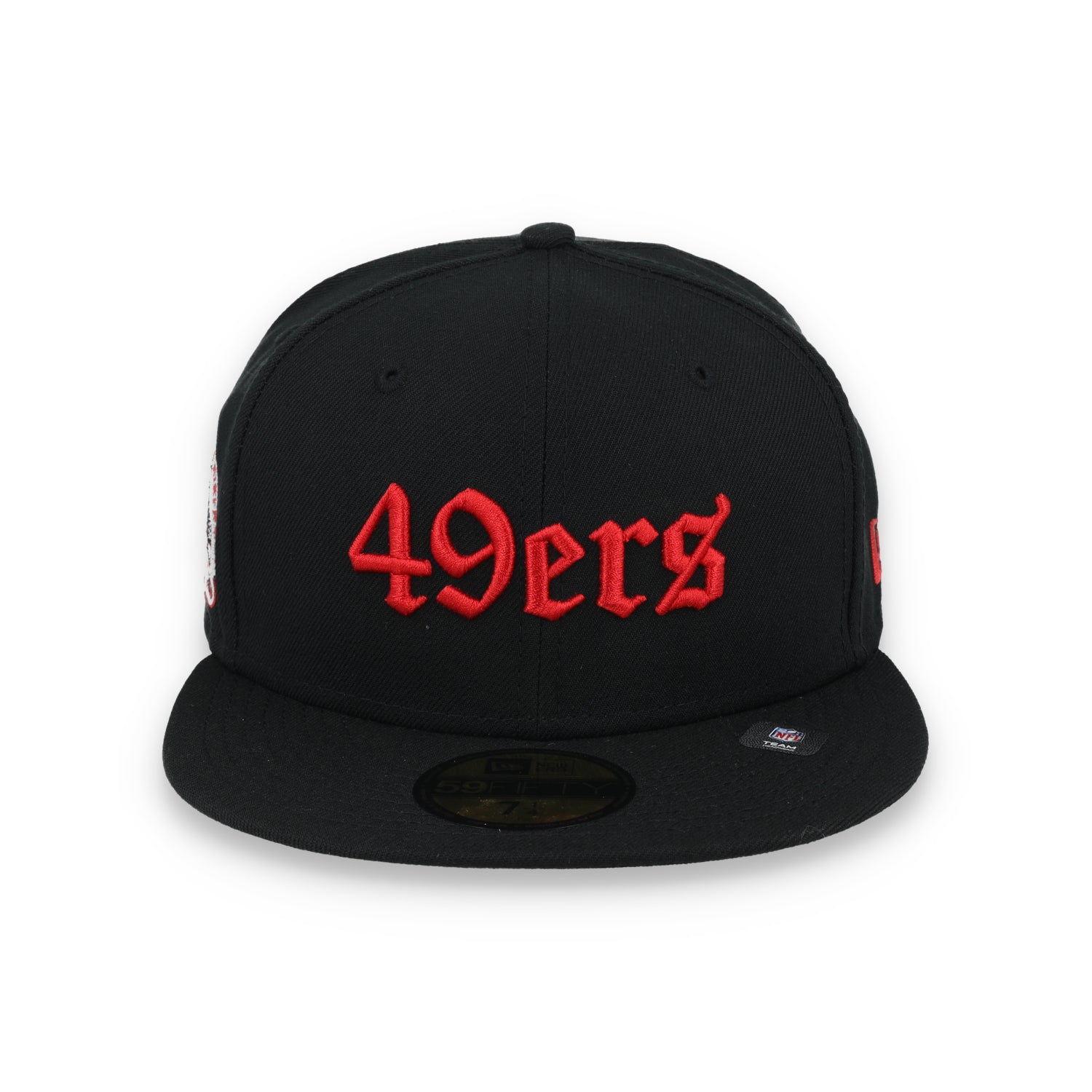 NEW ERA SAN FRANCISCO 49ERS GOTHIC SCRIPT 40TH ANNIVERSARY SIDE PATCH 59FIFTY FITTED HAT-BLACK/RED