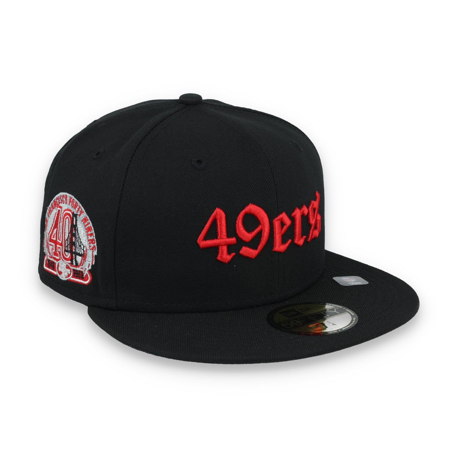 NEW ERA SAN FRANCISCO 49ERS GOTHIC SCRIPT 40TH ANNIVERSARY SIDE PATCH 59FIFTY FITTED HAT-BLACK/RED