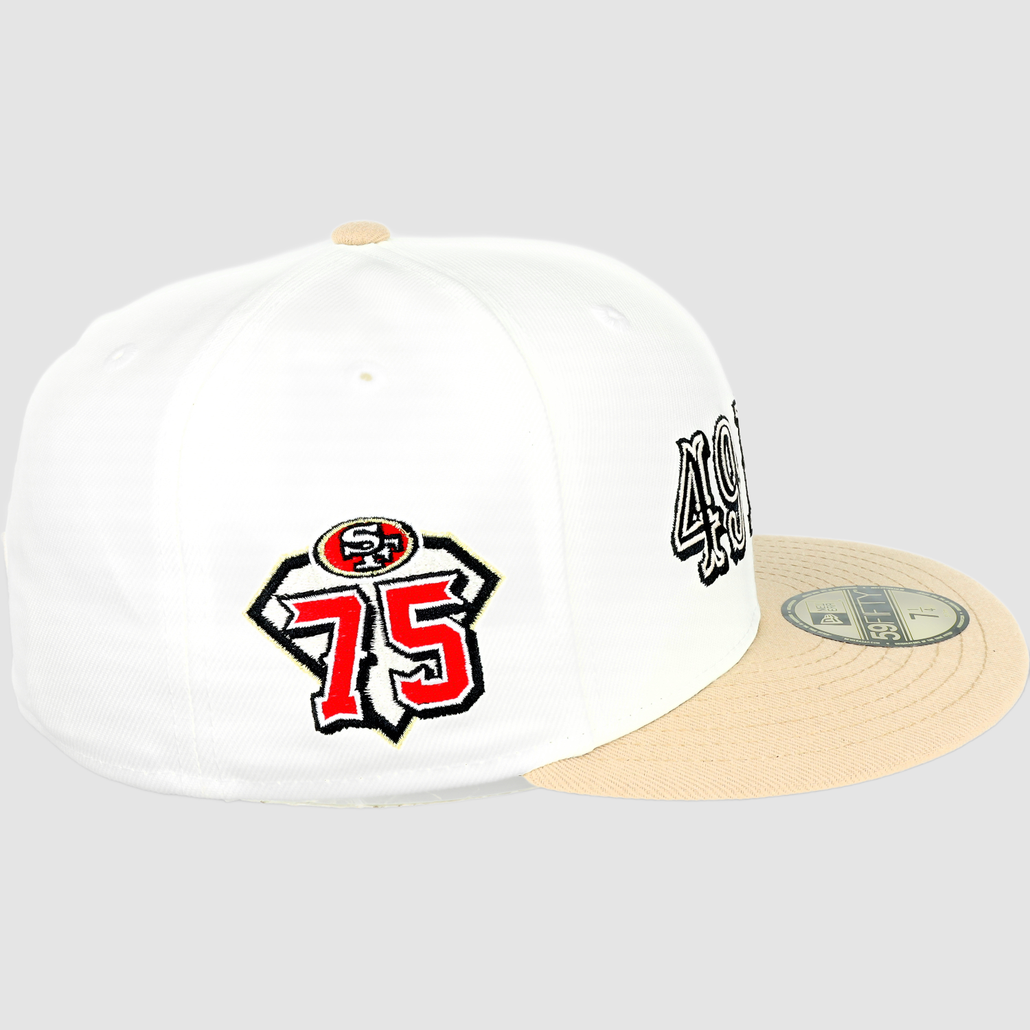Exclusive San Francisco 49ers Official 59FIFTY Fitted, 75TH ANNIVERSARY SIDE PATCH SCRIPT -CHROME