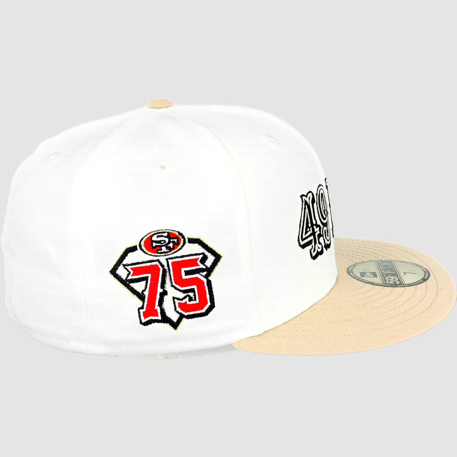 Exclusive San Francisco 49ers  Official 59FIFTY Fitted, 75TH ANNIVERSARY SIDE PATCH SCRIPT -CHROME