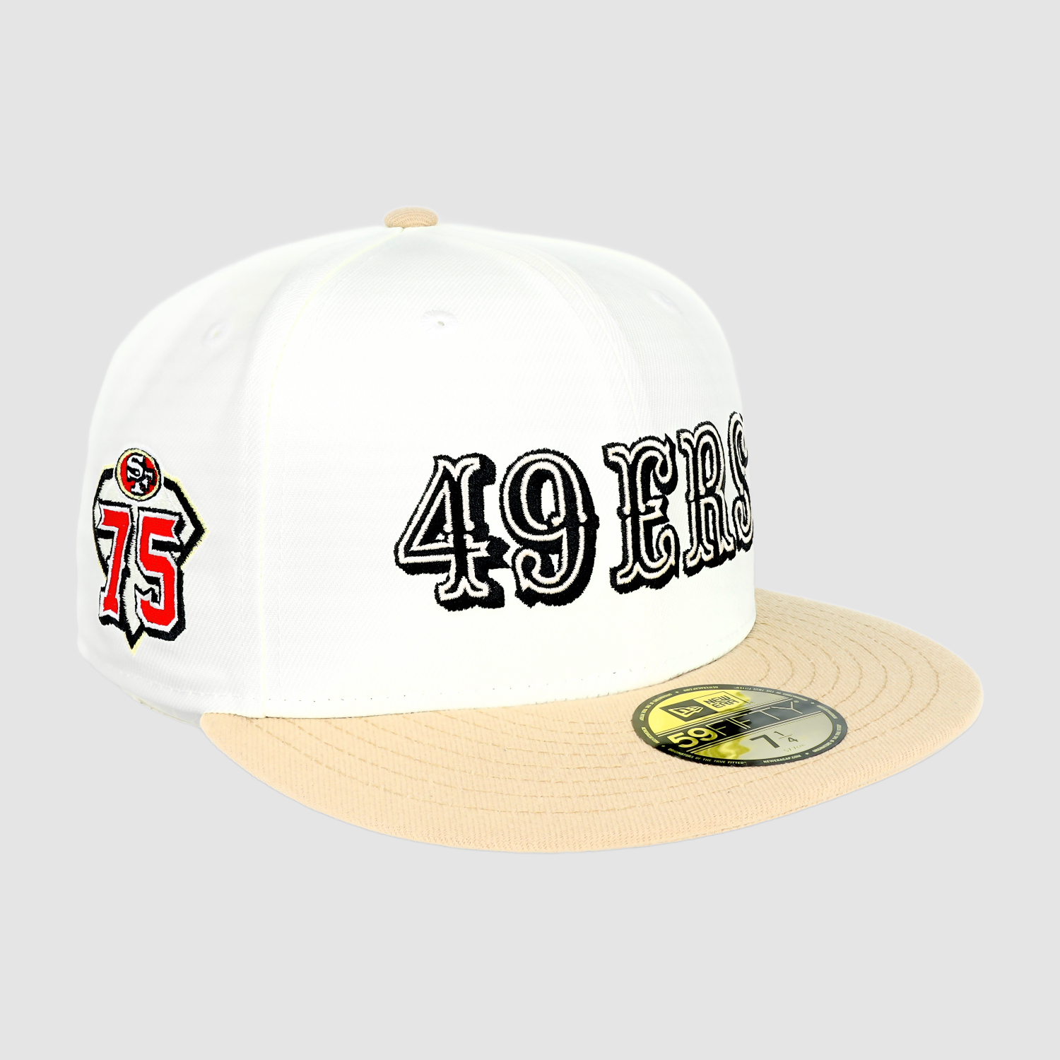 Exclusive San Francisco 49ers Official 59FIFTY Fitted, 75TH ANNIVERSARY SIDE PATCH SCRIPT -CHROME