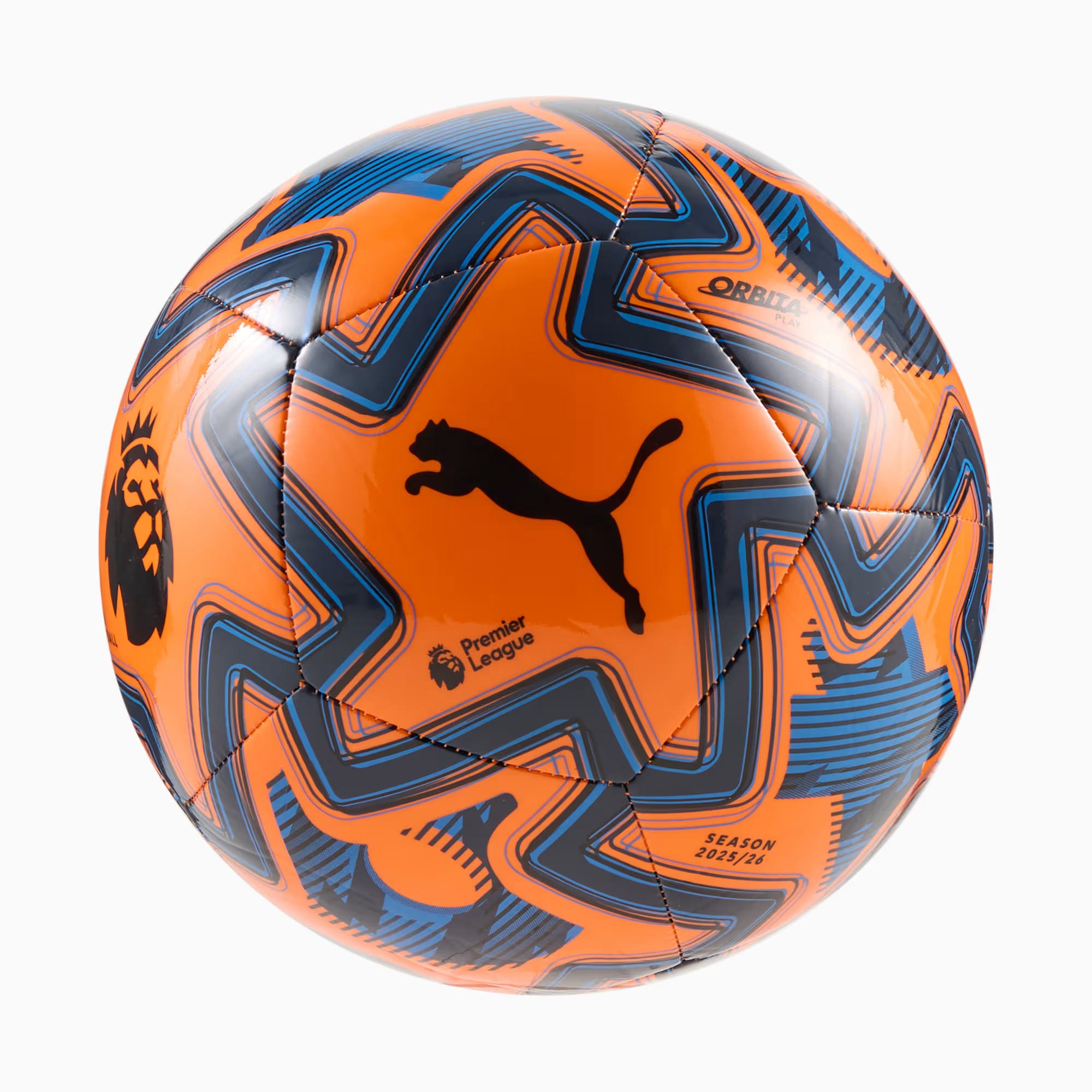Puma Orbita Play Premier League Brilliance Soccer Ball-Orange Glo/Racing Blue/Black