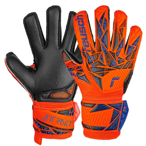 Reusch Youth Attrakt Silver Solid Goalkeeper Gloves-Hyper Orng/Elec blue