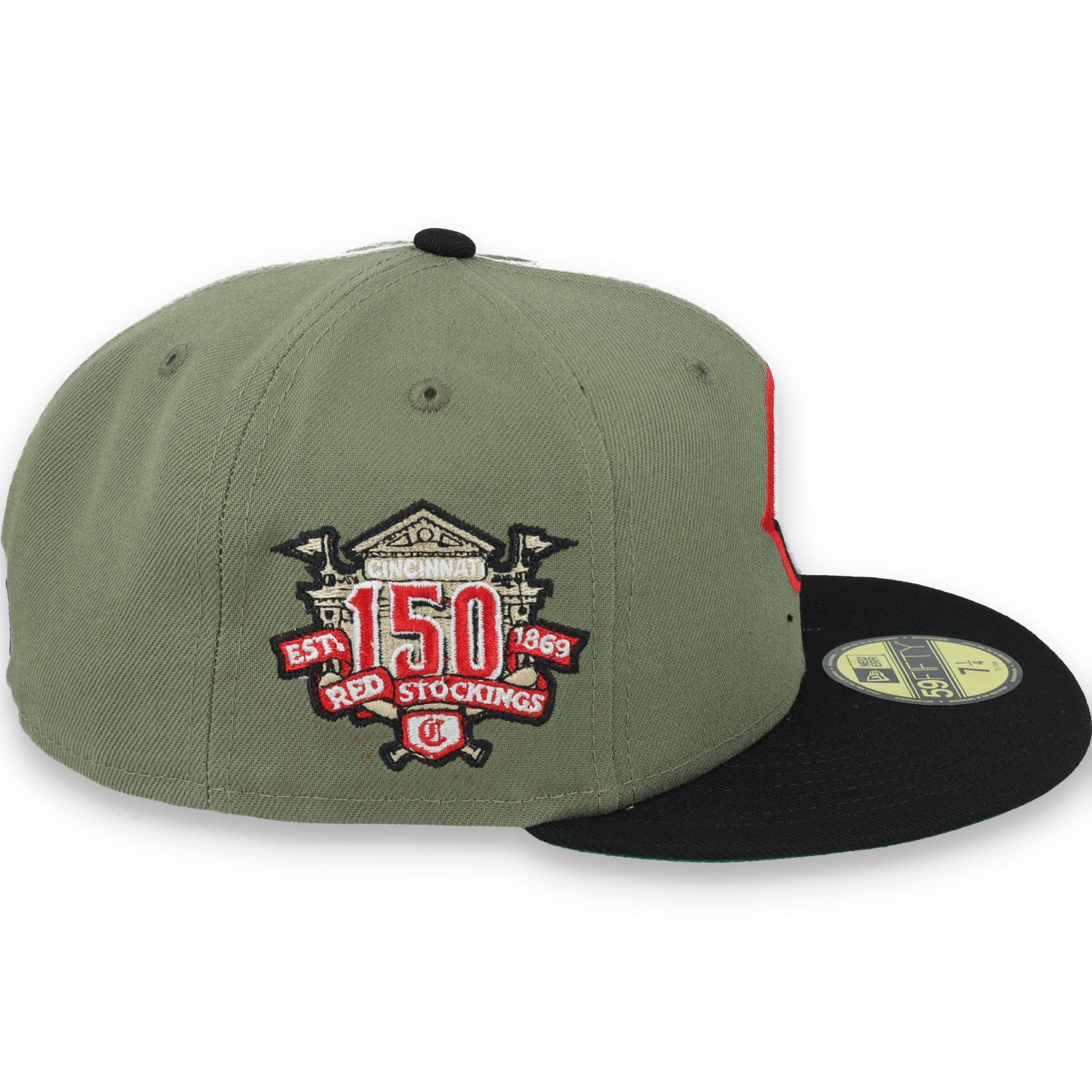 New Era Cincinnati Reds 150th Anniversary Side Patch 59FIFTY Fitted Hat- Olive Green