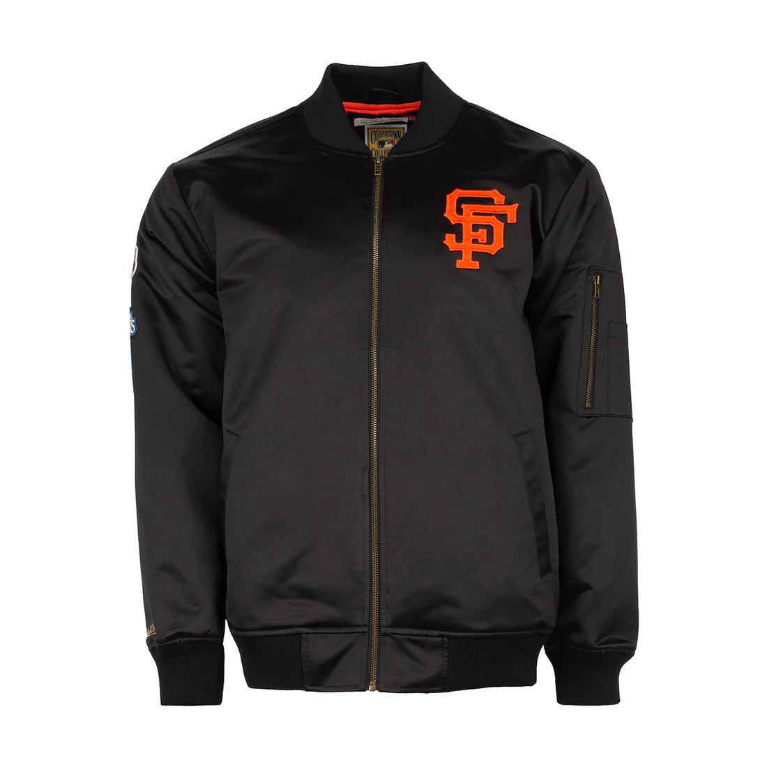 Mitchell & Ness San Francisco Giants Lightweight Satin Bomber Vintage Logo-Black