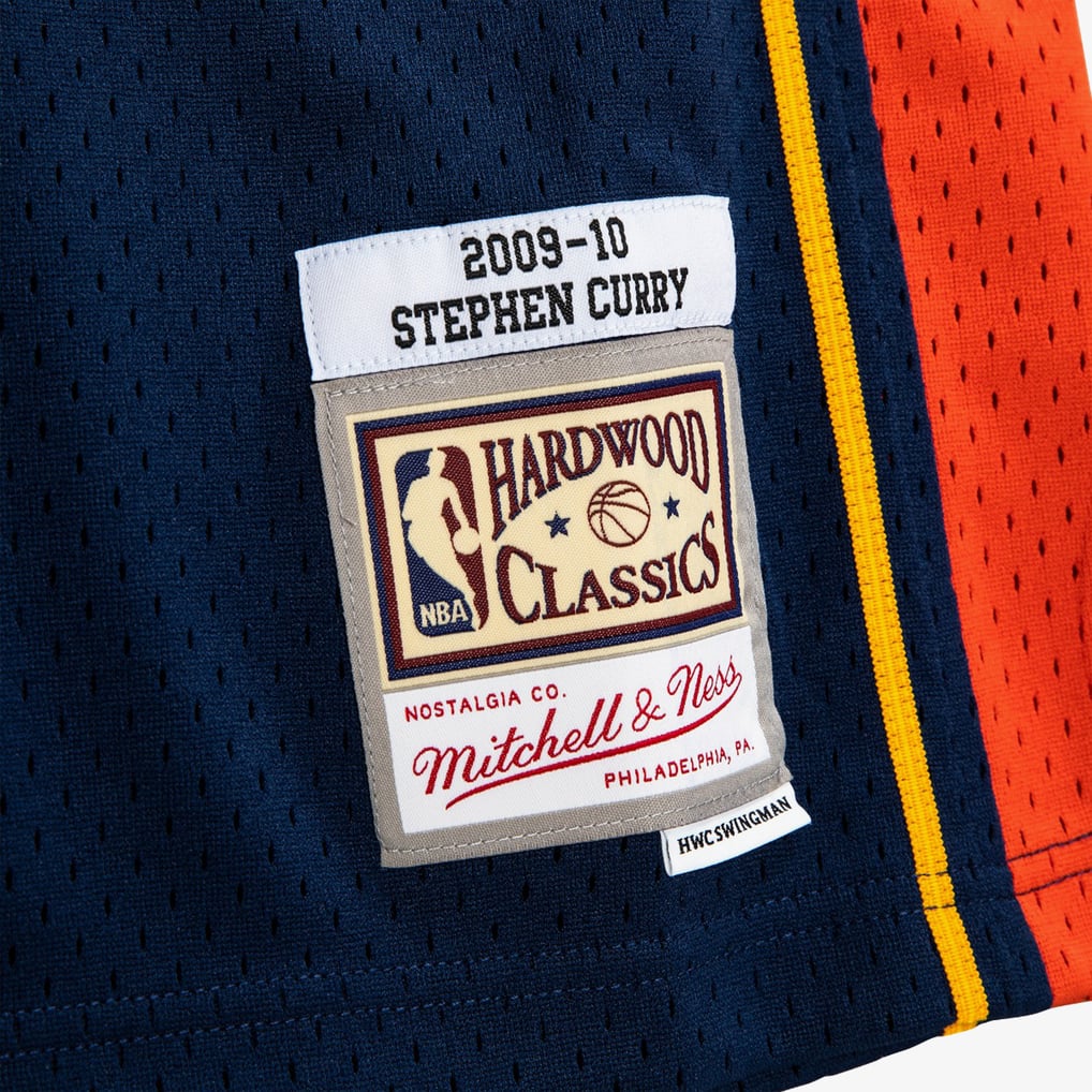 Mitchell & Ness Stephen Curry Golden State Warriors navy Swingman jersey, Hardwood Classics woven jock tag detail
