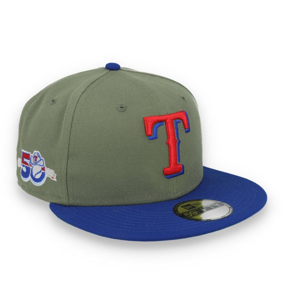 New Era Texas Rangers 50th Anniversary Side Patch 59FIFTY Fitted Hat- Olive Green