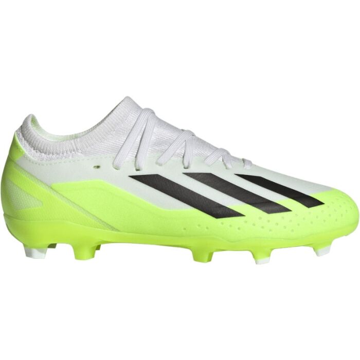 Adidas Kid's X Crazyfast .3 FG-White/Core Black/Lucid Lemon