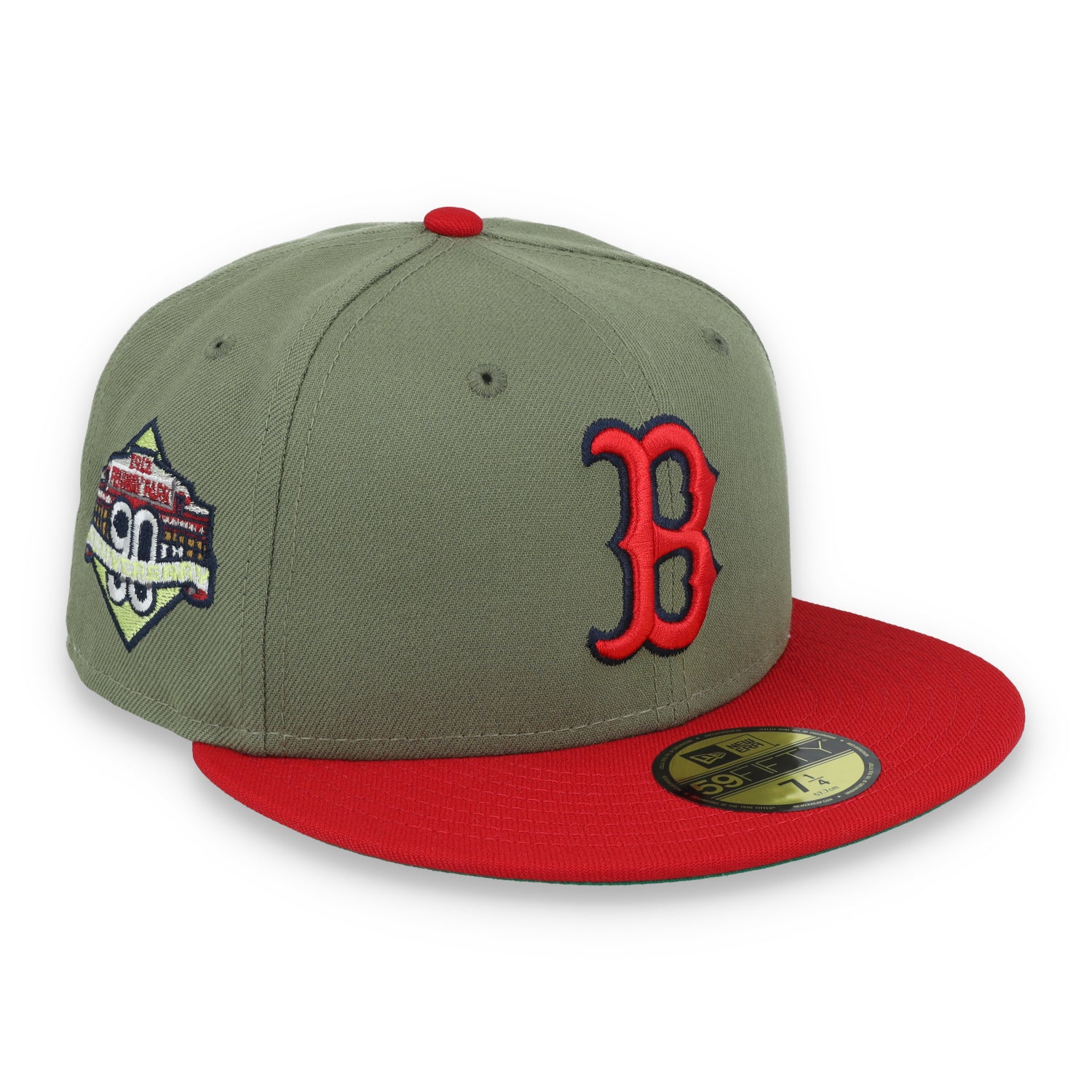 New Era Boston Red Sox 90th Anniversary Side Patch 59FIFTY Fitted Hat- Olive Green