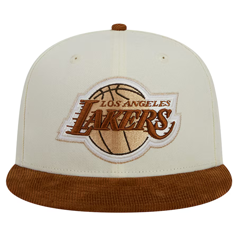 New Era Los Angeles Lakers 2-Tone Corduroy Visor 59FIFTY Fitted Hat-Cream/Brown