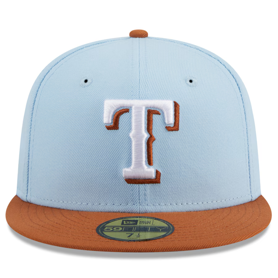 New Era Texas Rangers Color Pack 59FIFTY Fitted Hat-Light Blue/Rust Orange