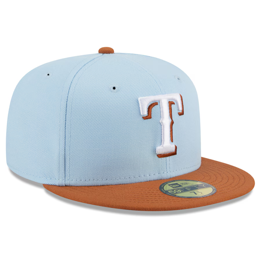 New Era Texas Rangers Color Pack 59FIFTY Fitted Hat-Light Blue/Rust Orange