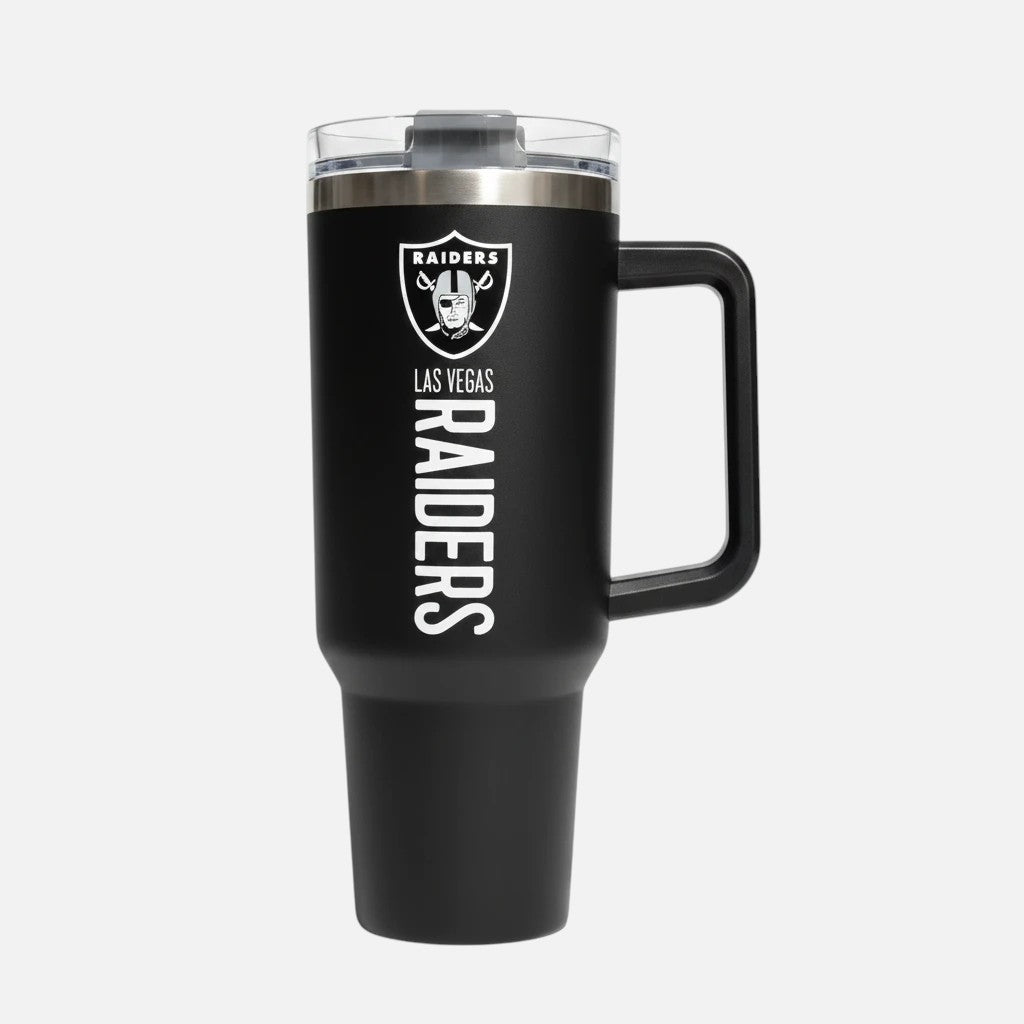 Coliseum Sports Las Vegas Raiders 40 oz black stainless steel tumbler with handle and flip straw lid