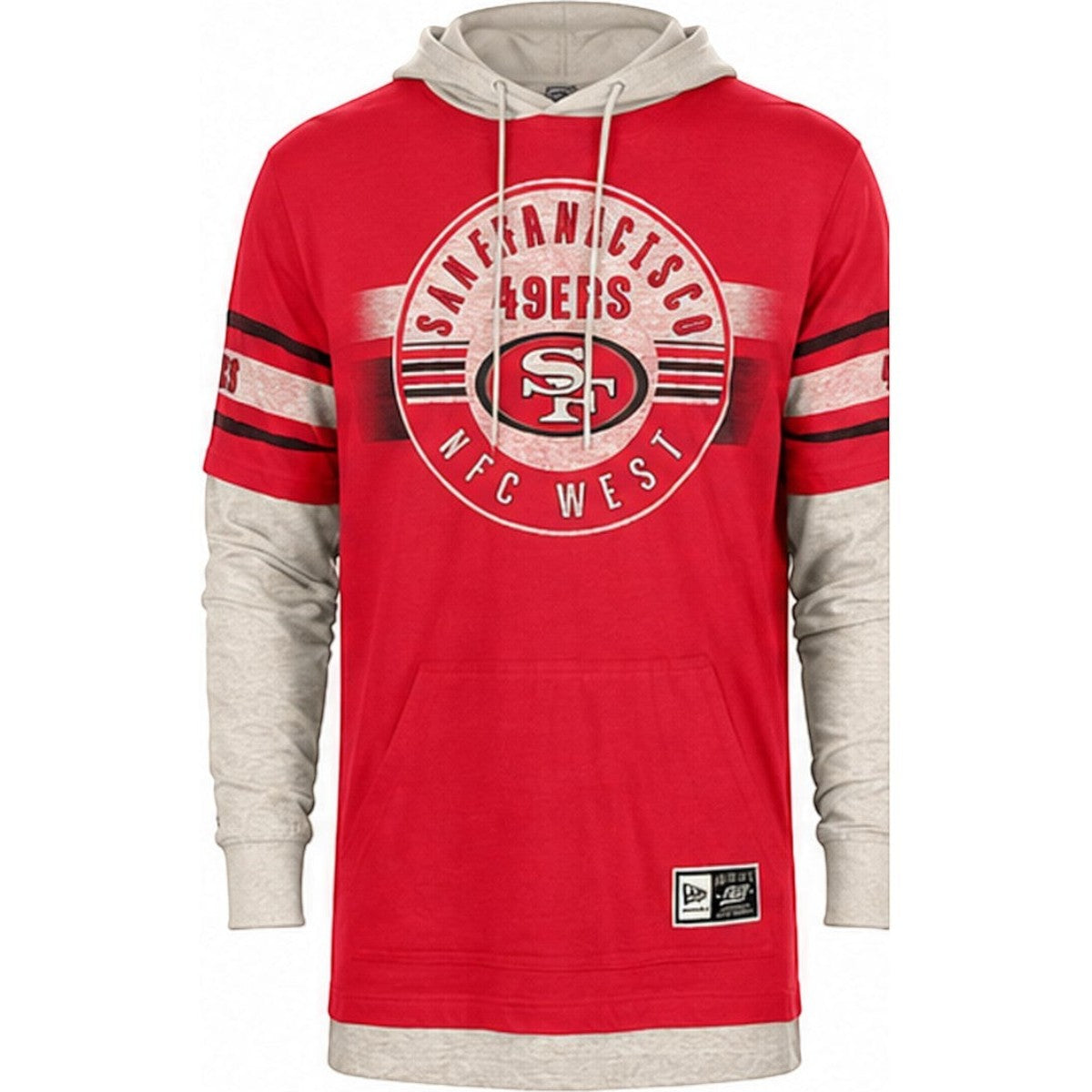 Coliseum Sports San Francisco 49ers red and grey layered long sleeve hoodie with team graphics and kangaroo pocket