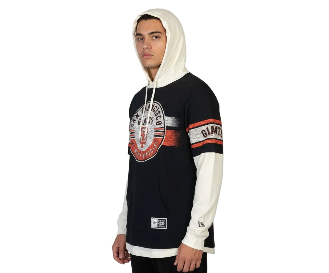 New Era San Francisco Giants black and white twofer pullover hoodie with team logo and graphic sleeves