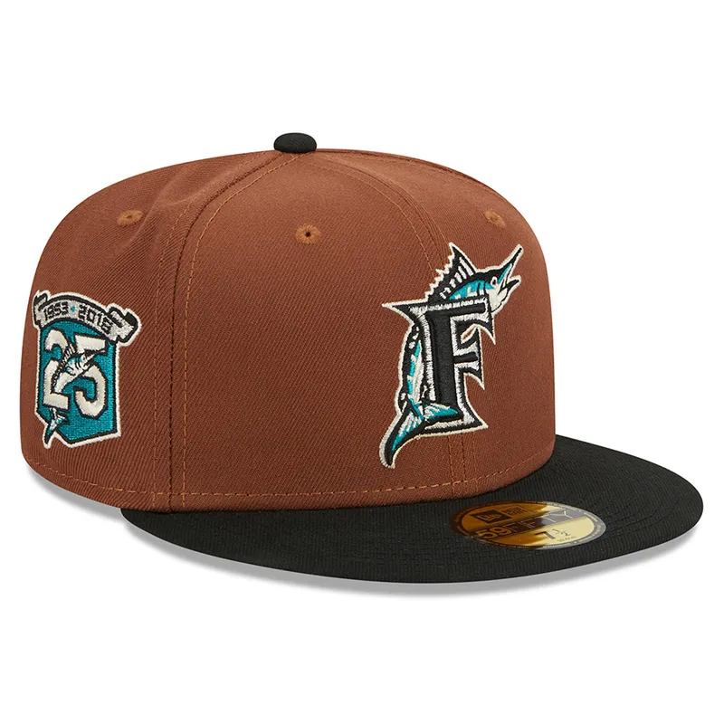 New Era Florida Marlins Harvest 25th Side Patch 59fifty Fitted Hat-Brown