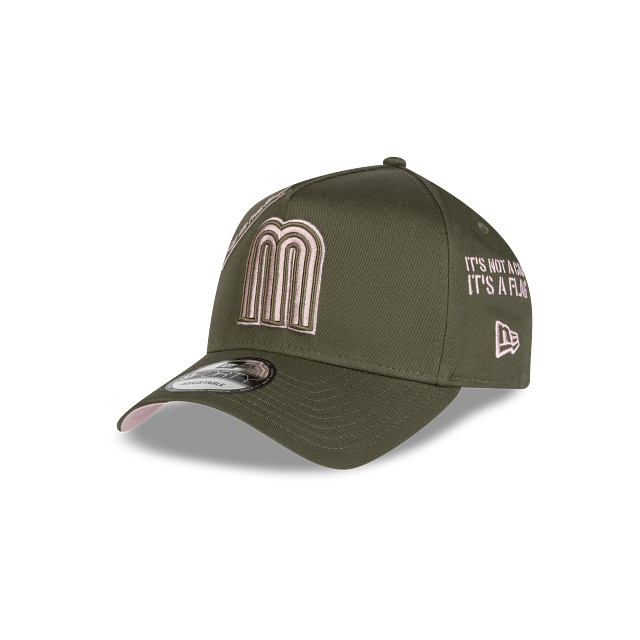 New Era Mexico Anniversary Series A-Frame 9FORTY Adjustable Hat-Olive Green/Pink