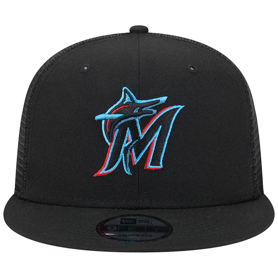 New Era Miami Marlins Team Color 9FIFTY Tucker Snapback Hats-Black