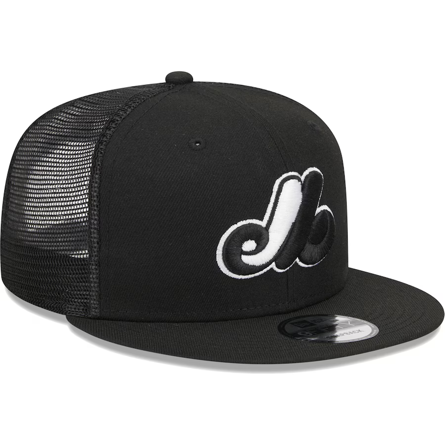 New Era Montreal Expos Cooperstown Trucker 9FIFTY Snapback Hat-Black/White
