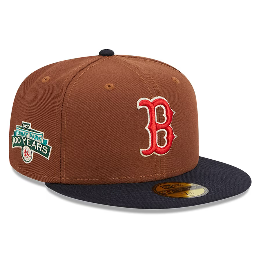 New Era Boston Red Sox Harvest 100th Side Patch 59fifty Fitted Hat-Brown