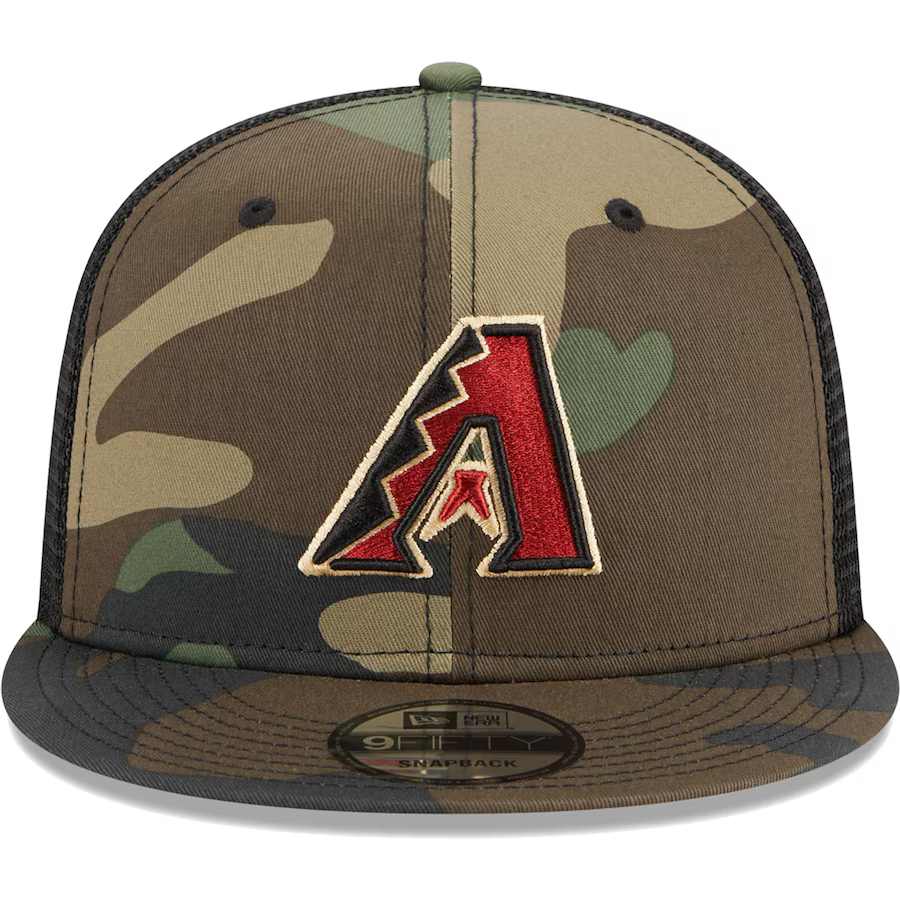 New Era Arizona Diamondbacks Woodland Camo 9FIFTY Trucker Snapback Hat-Camo