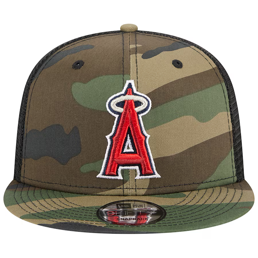 New Era Los Angeles Angels Woodland Camo Trucker 9FIFTY Snapback Hat-Camo/Black