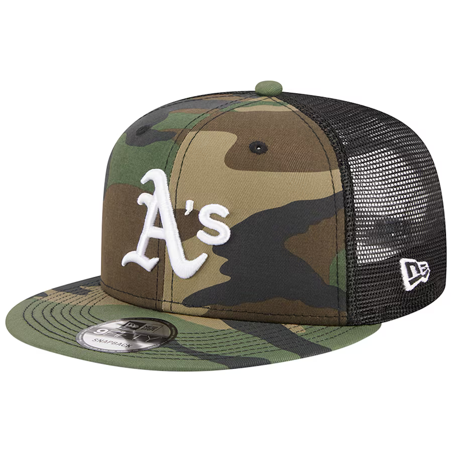 New Era Oakland Athletics Woodland Camo Trucker 9FIFTY Snapback Hat-Camo/Black