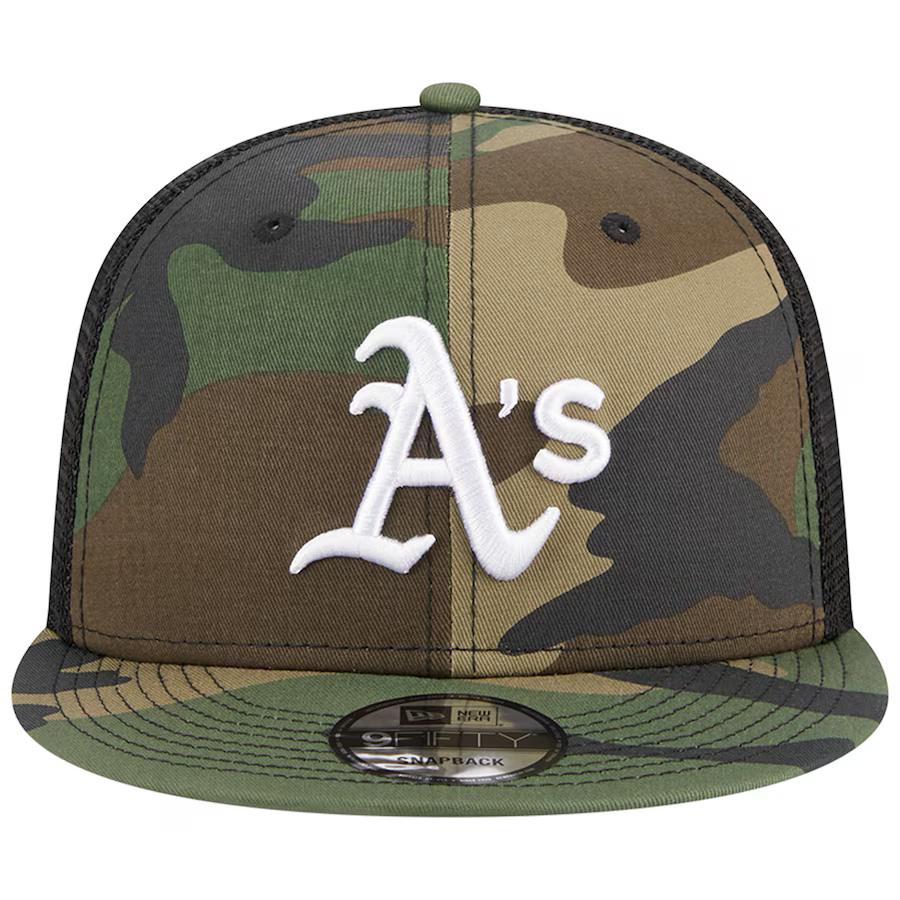 New Era Oakland Athletics Woodland Camo Trucker 9FIFTY Snapback Hat-Camo/Black