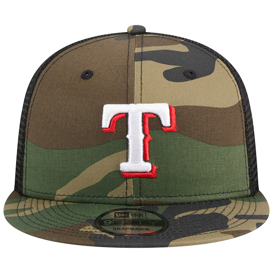 New Era Texas Rangers Woodland Camo Trucker 9FIFTY Snapback Hat-Camo