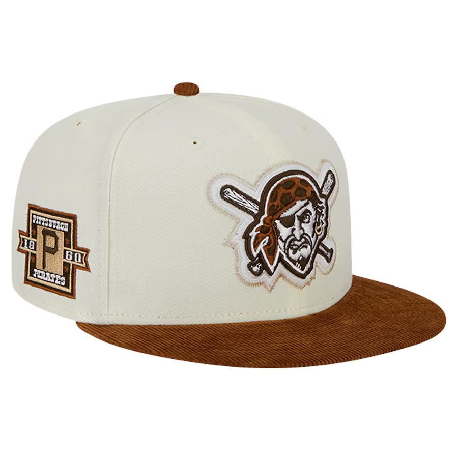 New Era Pittsburgh Pirates 2-Tone Corduroy Visor 59FIFTY Fitted Hat-Cream/Brown