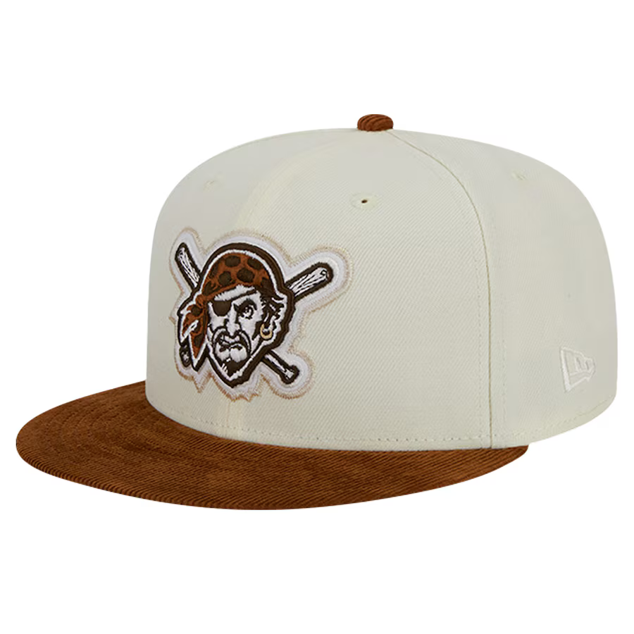 New Era Pittsburgh Pirates 2-Tone Corduroy Visor 59FIFTY Fitted Hat-Cream/Brown