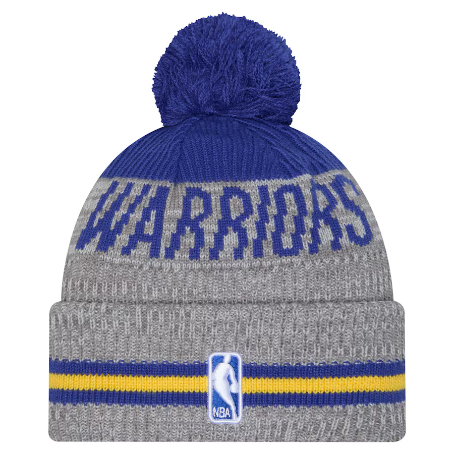 New Era Golden State Warrior Gray Sport Night Runner Cuffed Knit With Pom