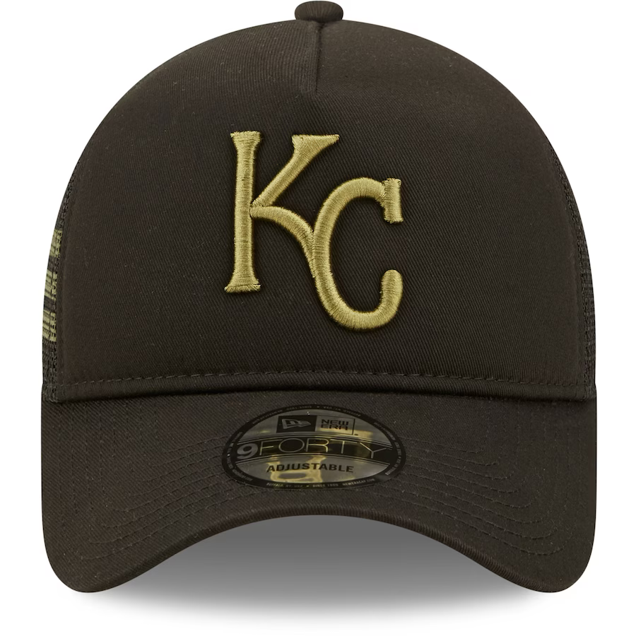 New Era Kansas City Royals x Alpha Industries A-Frame 9FORTY Trucker Snapback Hat-Black