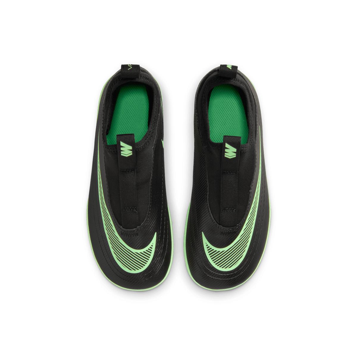 Nike Jr. Mercurial Vapor 17 Club Turf shoes in Black/Illusion Green, top view