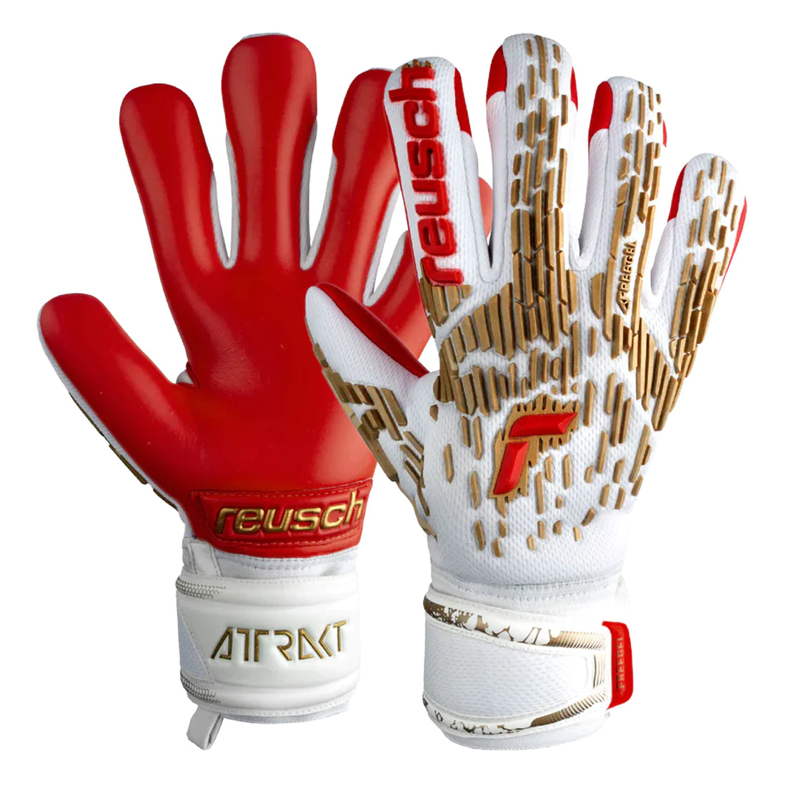 Reusch Attrakt Freegel Sliver Finger Support Goalkeeper Glove-White/Gold/Red