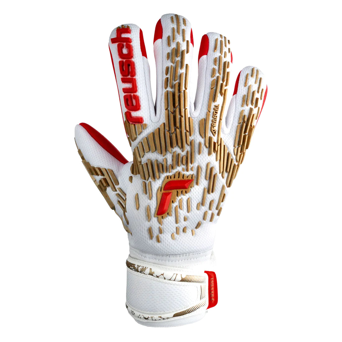 Reusch Attrakt Freegel Sliver Finger Support Goalkeeper Glove-White/Gold/Red