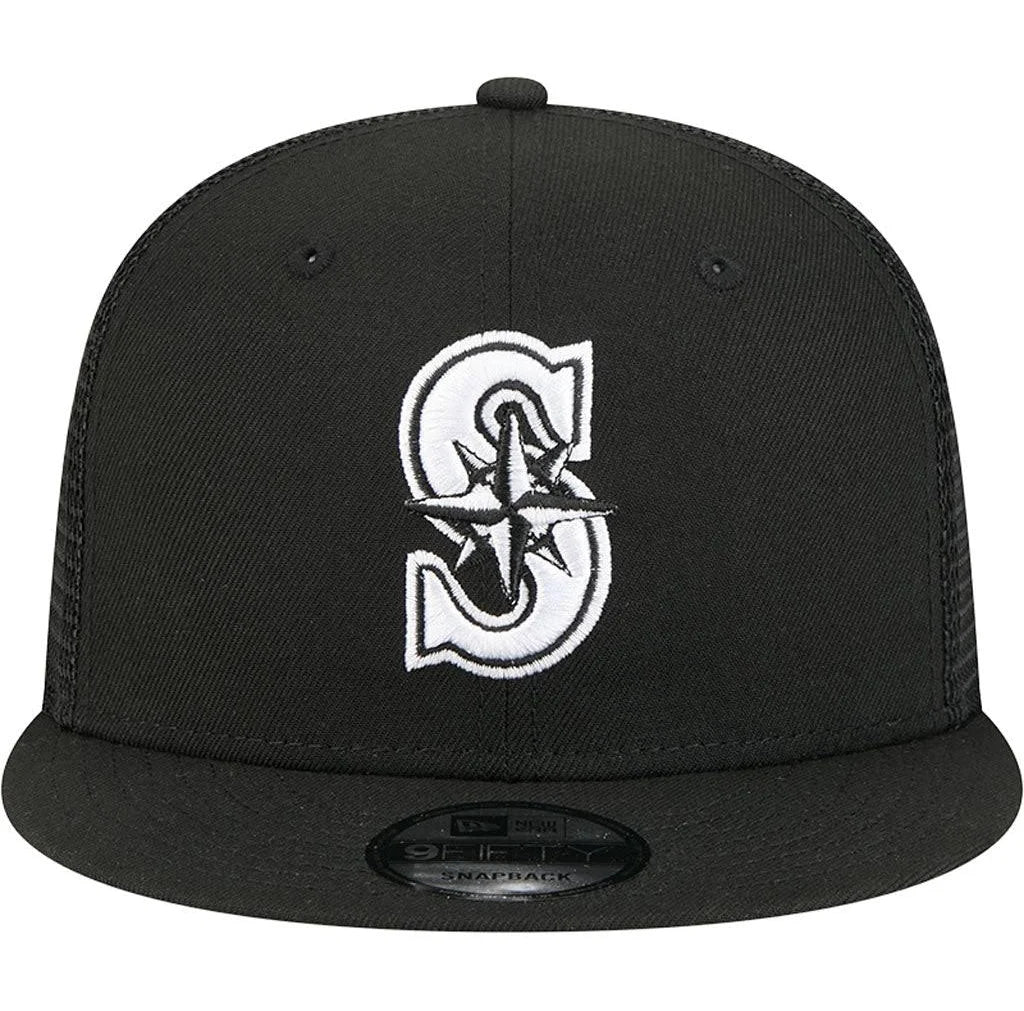 New Era Seattle Mariners 9FIFTY Trucker Snapback Hat - Black/White