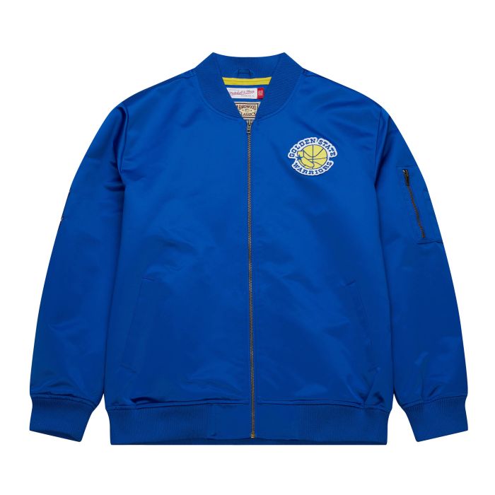 Mitchell & Ness Golden State Warriors Lightweight Satin Bomber Vintage Logo Jacket