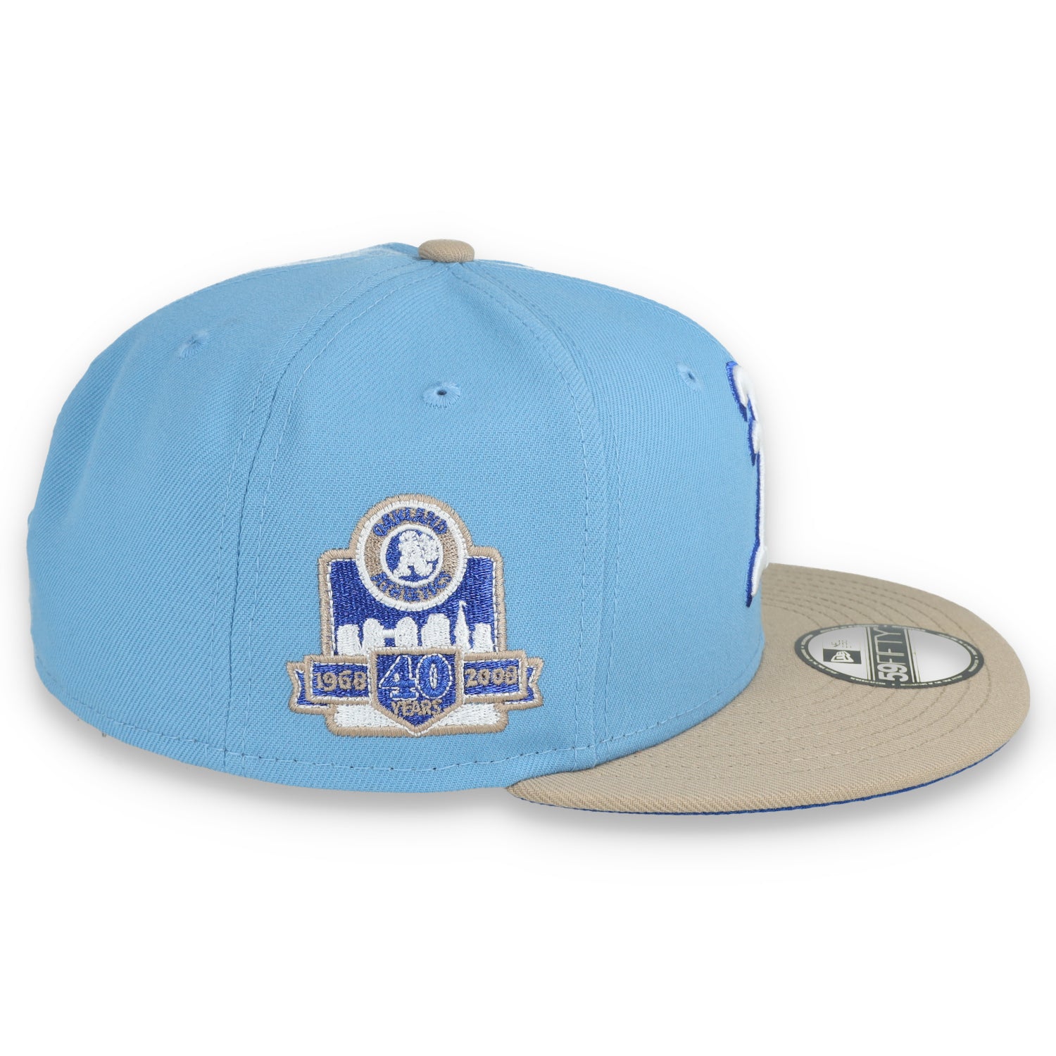 New Era Oakland Athletics 40th Anniversary Side Patch 59FIFTY Fitted Hat-Sky Blue/Camel