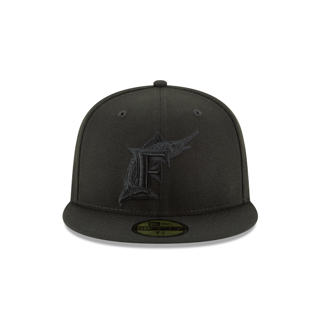 New Era Florida Marlins 59FIFTY Fitted Hat- BLACK ON BLACK