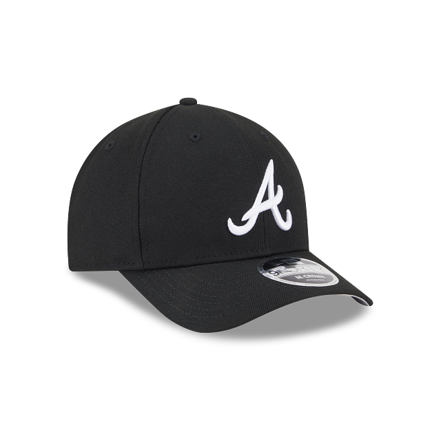 New Era Atlanta Braves Logo Essentials A Frame 9FORTY Adjustable Hat-BLACK/WHITE
